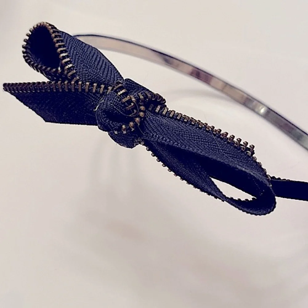 Blue Zipper Bow Trendy Edgy Headband